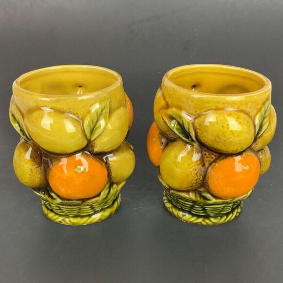 Inarco Vintage Ceramic Fruit Basket Mugs Pair Orange Lemon Design Coffee Cups - Picture 4 of 8